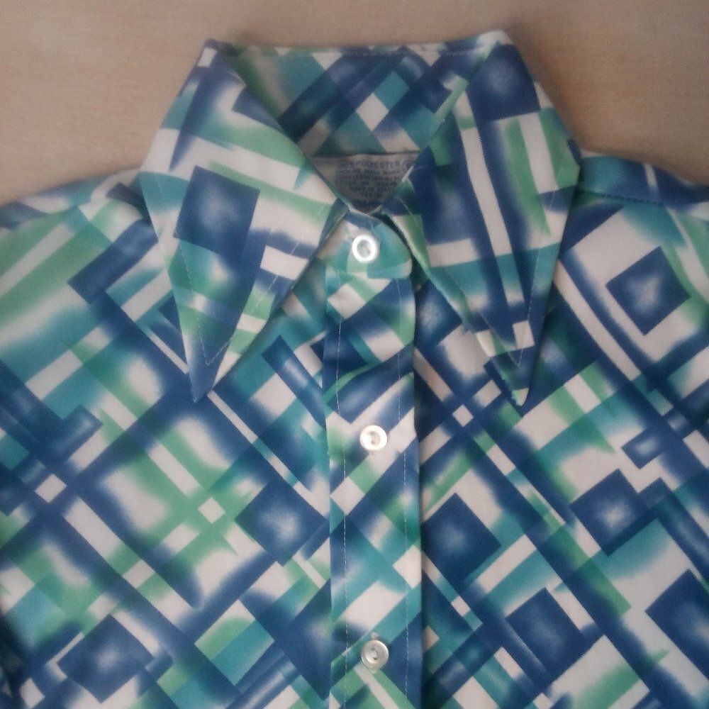 Vintage Sears Abstract Geometric Polyester Disco Shirt